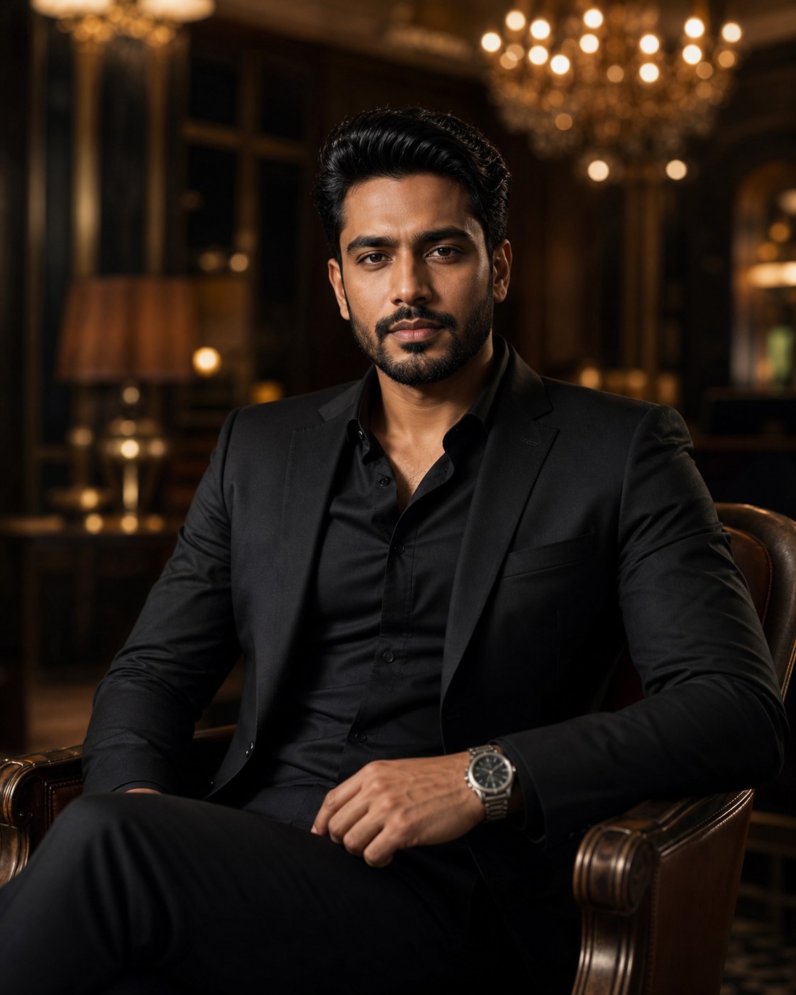 Black Suit Luxury Portrait Gemini Prompt for Men AI Photo Template