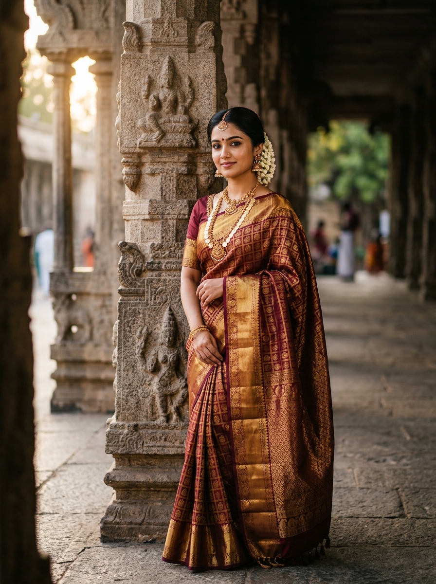 Royal Silk Saree Cinematic Double Portrait AI Prompt for Girls AI Photo Template