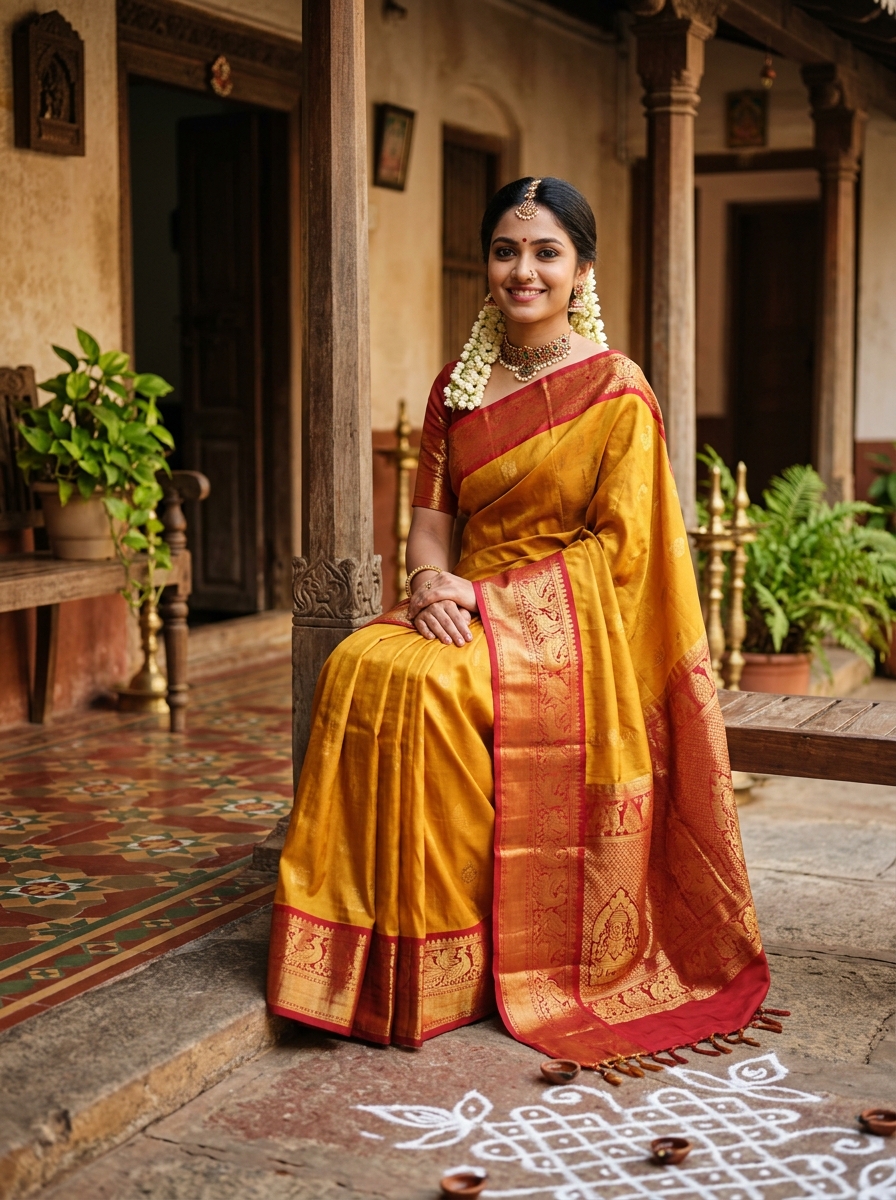 Tamil Traditional Saree Gemini AI Photo Prompt AI Photo Template