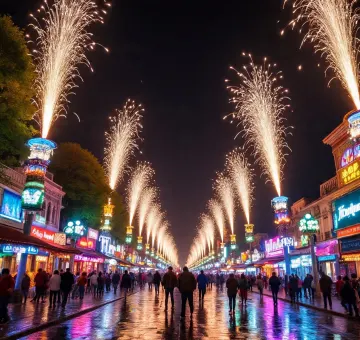 night-street-festival-fireworks-crowd-neon-lights