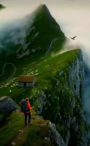 Norway lofoten hike sheep foggy mountain