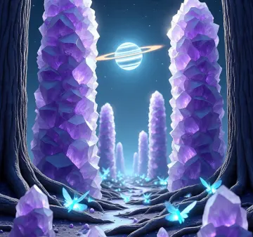 Purple Crystal Forest with Ringed Planet – Fantasy 