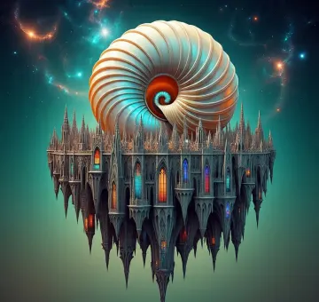 Floating Nautilus Cathedral in Cosmic Nebula Fantasy
