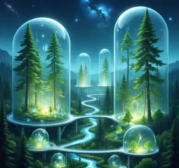 Starry Forest Domes Over Cosmic River