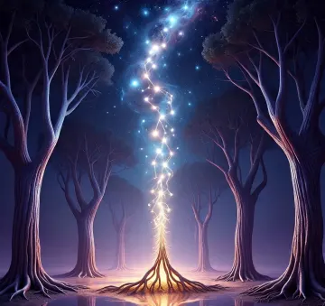 Magical Tree of Light Connecting Earth to the Starry Sky