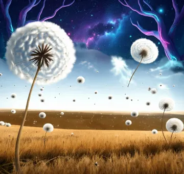 Surreal Dandelion Dreamscape Under Cosmic Canopy