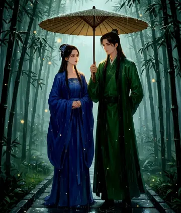 Traditional Chinese Lovers in Misty Forest Scene
