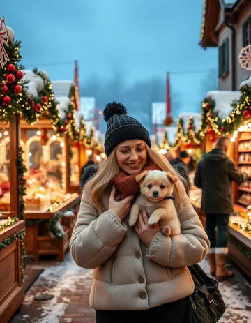Village Christmas Market with Puppies