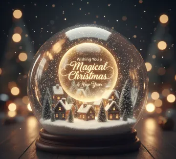 Warm Christmas & New Year Wishes Inside Snow Globe Scene