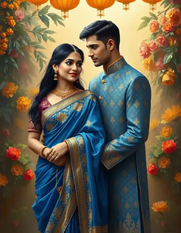 Blue Saree Couple Portrait