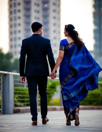 Elegant Blue Saree Couple