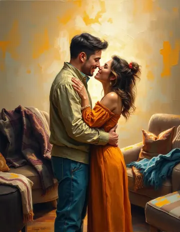 Hugging kissing home romantic