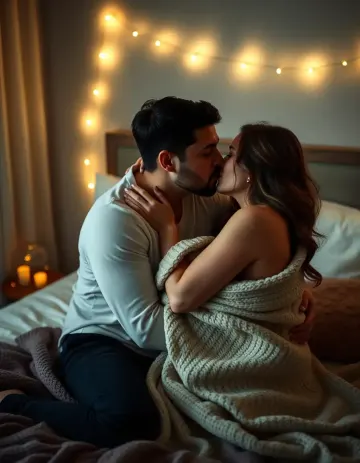 Romantic Bedroom Cuddle Kiss