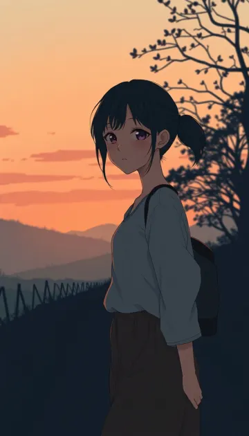 A girl walks alone at dusk