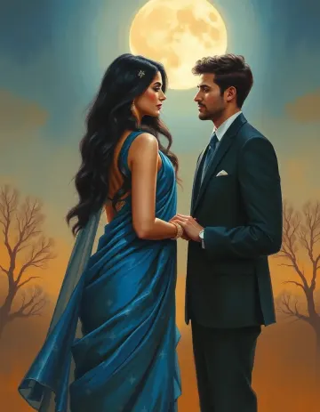 Romantic blue saree couple wallpaper