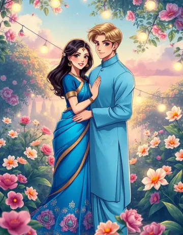 Traditional romantic blue saree garden