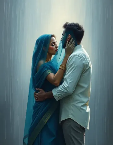 Blue saree gir white shirt boy wallpaper