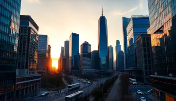 Modern cityscape golden hour city