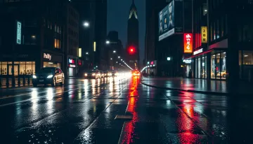 Rainy cityscape night reflections 4k