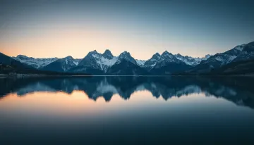 Lake reflecting towering mountains