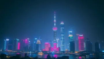 Shanghai skyline neon lights 4k