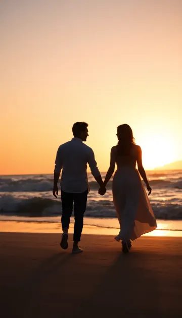 Romantic couple walking hand in hand