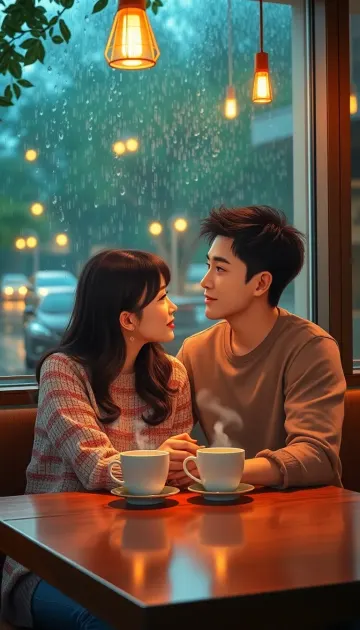 Young couple sitting in a stylish coffee shop