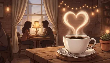 Cozy Romantic Café Wallpaper – Aesthetic Heart Steam Art (4K Ultra HD)