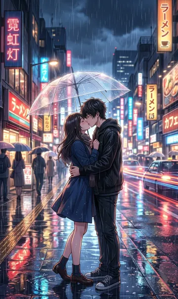 Romantic Rain Kiss 4K Wallpaper