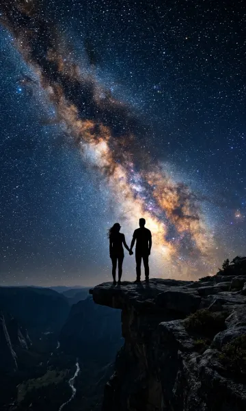Starry Night Romance 4K Wallpaper – Couple Under the Milky Way