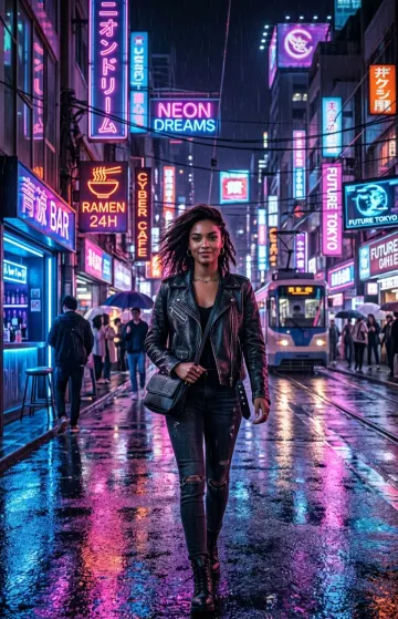 Neon City Fashion Queen 4K Wallpaper – Cyberpunk Aesthetic