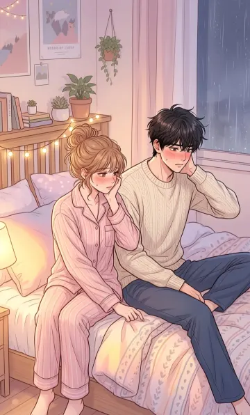 Blushing Manhwa Couple Bedroom Moment 4K Wallpaper