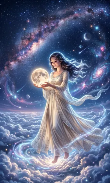 Moon Keeper Fantasy Girl 4K Wallpaper – Magical Night Sky
