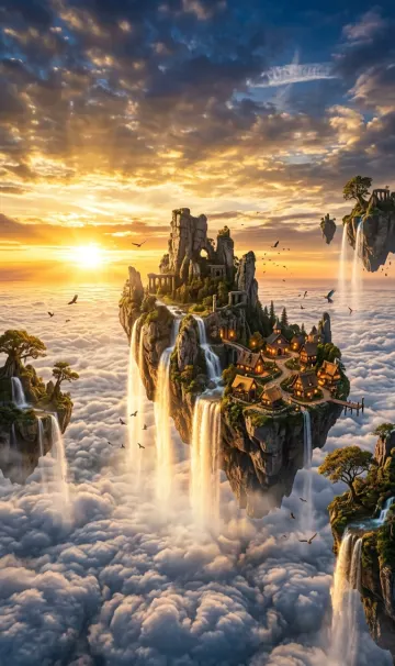 Floating Sky Islands 4K Wallpaper – Fantasy World Above the Clouds