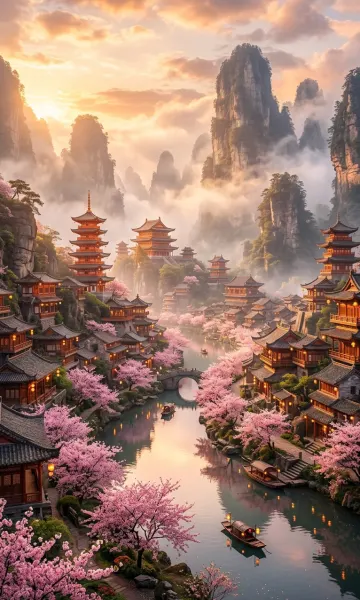 Beautiful China Landscape 4K Wallpaper – Ancient Mountain Village