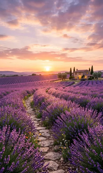 Lavender Sunset Dreamscape 4K Wallpaper – Peaceful Purple Fields
