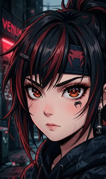 Anime Girl with Venum Style Eyes & Streetwear 4K Anime Art