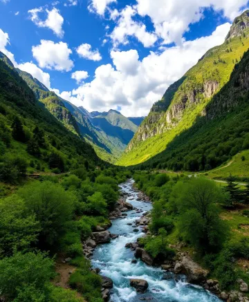 Green Valley River Wallpaper 8K Mountain Landscape Wallpaper