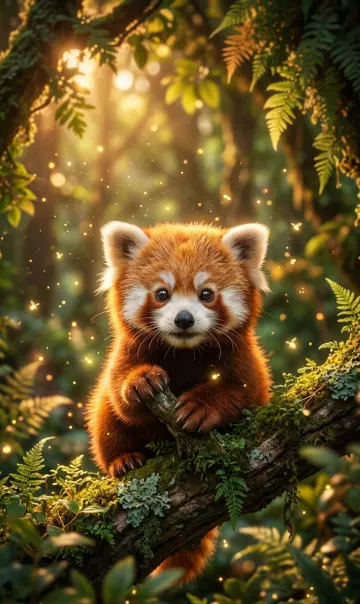 Cute Baby Red Panda in Enchanted Forest 4K Mobile Wallpaper