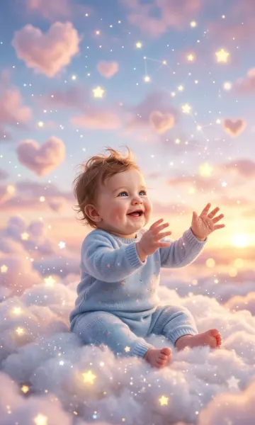 Cute Smiling Baby on a Dreamy Cloud 4K Mobile Wallpaper