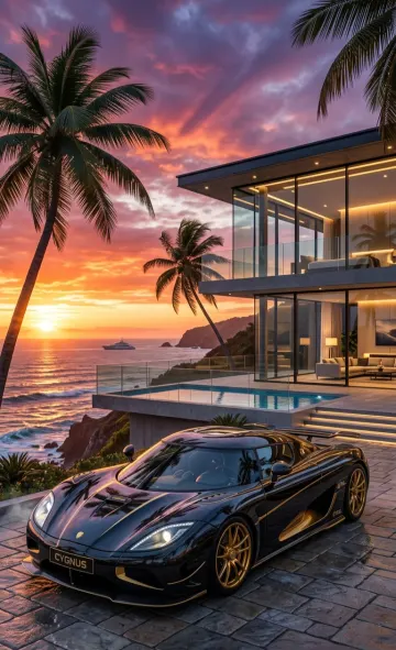 Luxury Hypercar at Sunset Mansion – Premium 4K Mobile Wallpaper