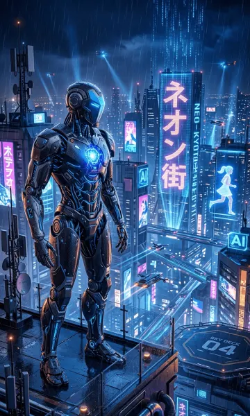 Futuristic AI Robot in Cyber City – Sci-Fi 4K Wallpaper
