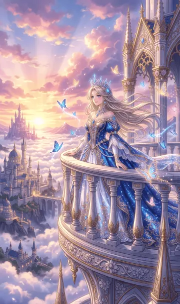 Fantasy Anime Princess Above the Clouds – 4K Mobile Wallpaper