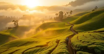 Misty Sunrise in the Tea Hills 4k