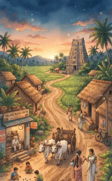 90s South Indian Village Ghibli Anime Style Nostalgic Digital Art Wallpaper 4K