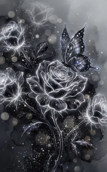 Black Rose Butterfly Dark Aesthetic Glowing Wallpaper 4K