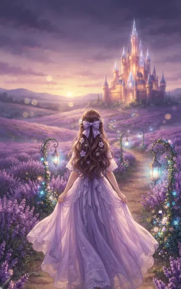Lavender Castle Fairytale | Purple Sunset Aesthetic Wallpaper 4K