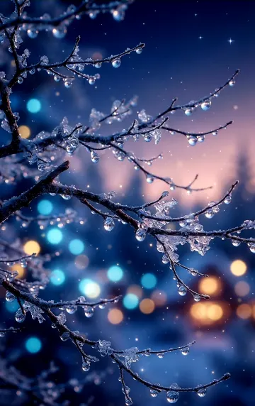 Crystal Ice Tree | Blue Golden Bokeh Aesthetic Wallpaper 4K