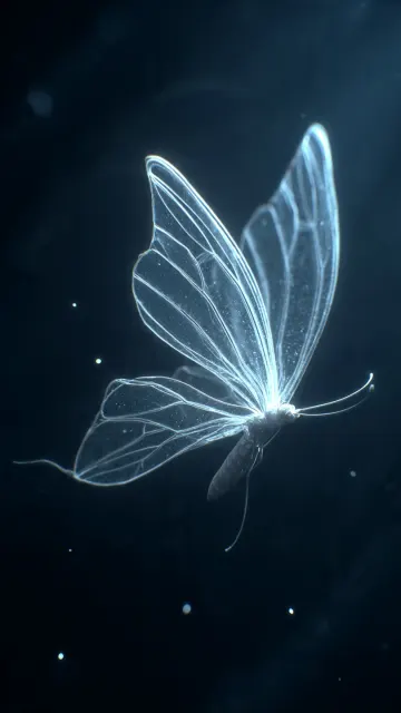Blue Luminous Butterfly - Glowing Wings on Black Background