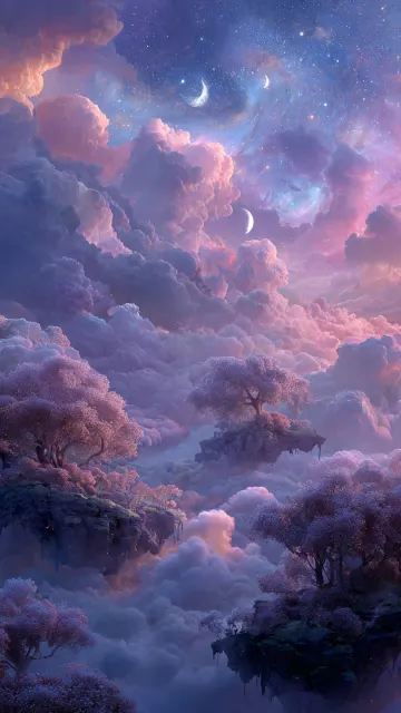 Magical Dreamscape | Floating Islands Galaxy Night Wallpaper 4K
